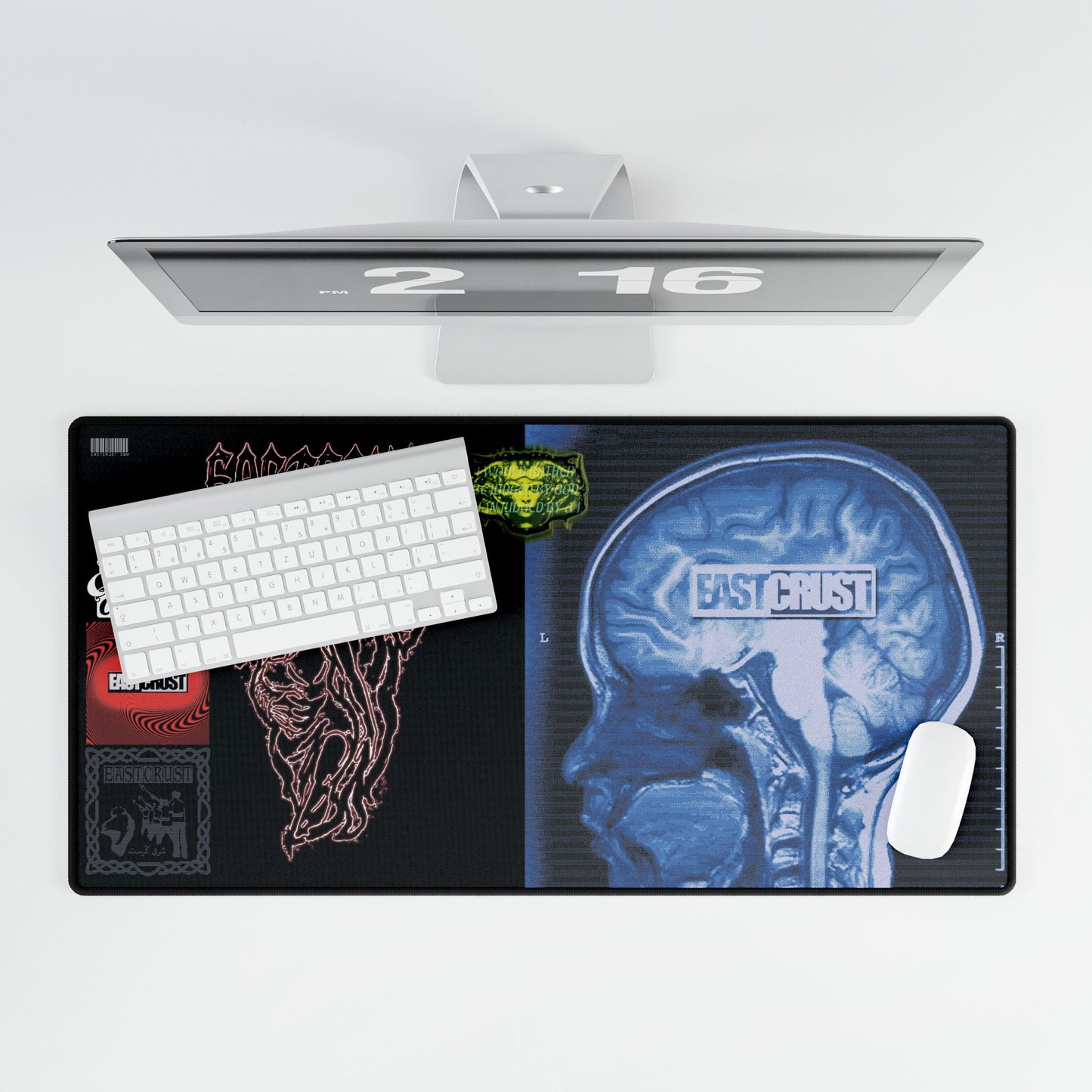 Gaming Desk Mat — X‑Ray Skull & Retro Band Logos (East Crust)